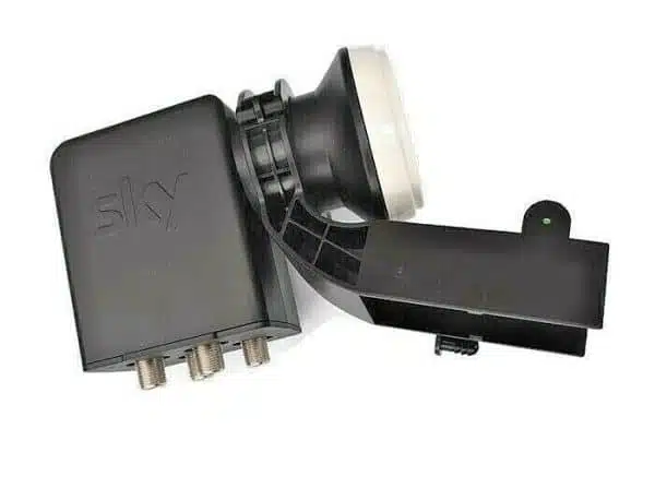 Sky satellite dish LNB (Low Noise Block) unit.