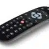 Black and silver modern TV remote control.