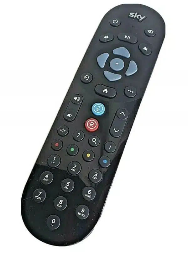 Sky remote control on white background.