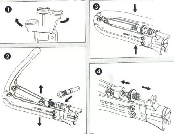 Illustrated bike brake installation steps.