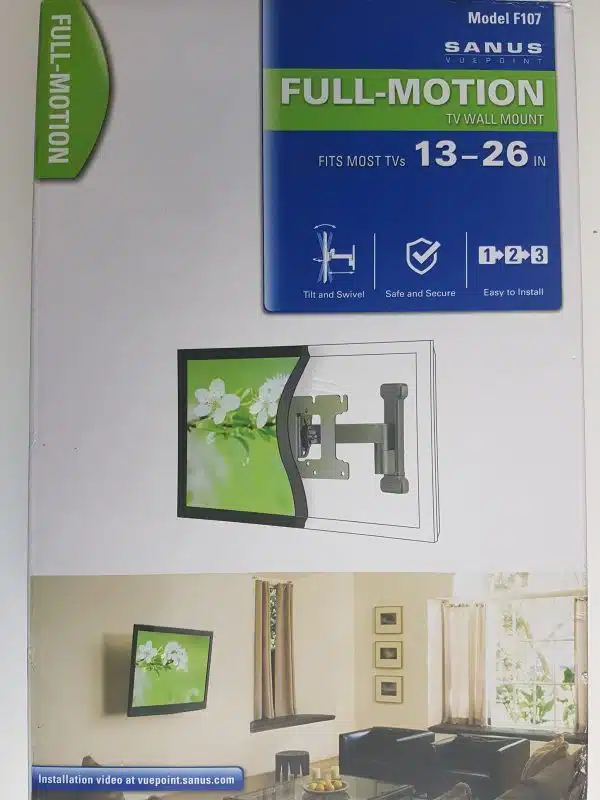Sanus Full-Motion TV wall mount packaging for 13-26 inch TVs.