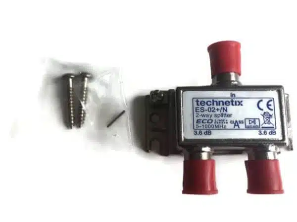Technetix 2-way cable splitter with screws.