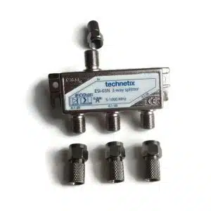 Technetix 3-way cable splitter and connectors.