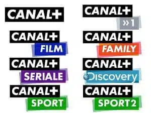 Various Canal+ channel logos for film, series, and sports.