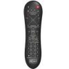 Black universal TV remote control on white background.
