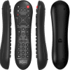 Black universal TV remote control multiple views.