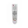 Gray television remote control on white background.