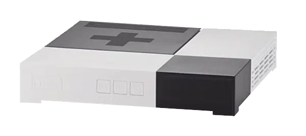 Retro gaming console on white background.