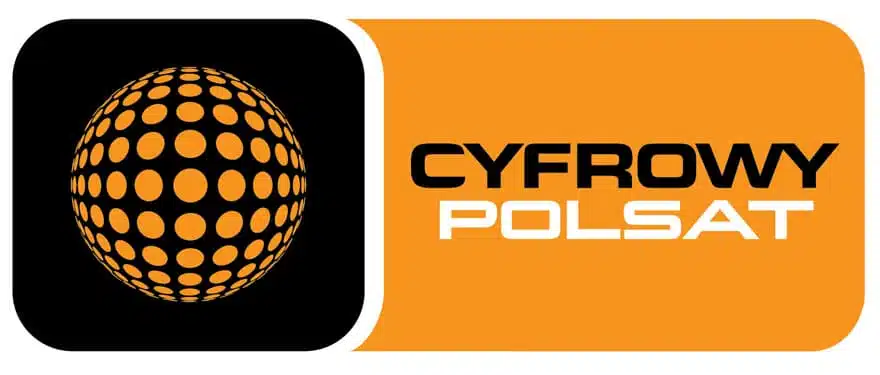 Cyfrowy Polsat logo with orange graphic sphere.