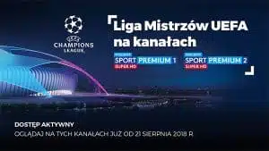 UEFA Champions League broadcast advertisement on Polish TV channels.