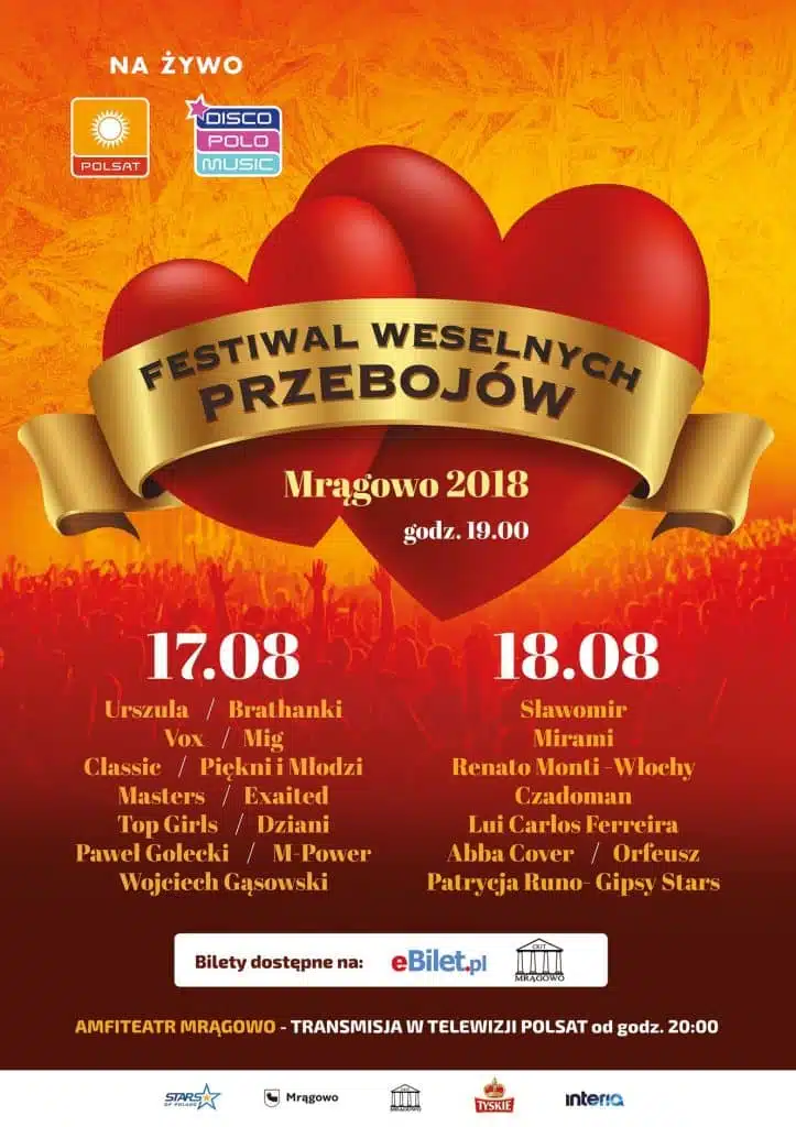 Poster for Festival Weselnych Przebojów, Mrągowo 2018 event.