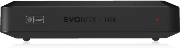 EVOBOX Lite digital set-top box on white background.