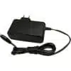 Black laptop power adapter with cord on white background.