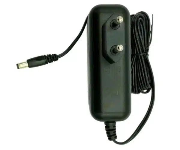 Black laptop power adapter with cable.