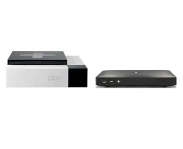 Two modern streaming media players side by side.