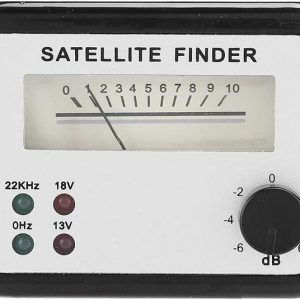 Analog satellite signal finder tool with dials and indicators.