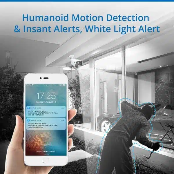 Smartphone receiving alert from motion detection security system.