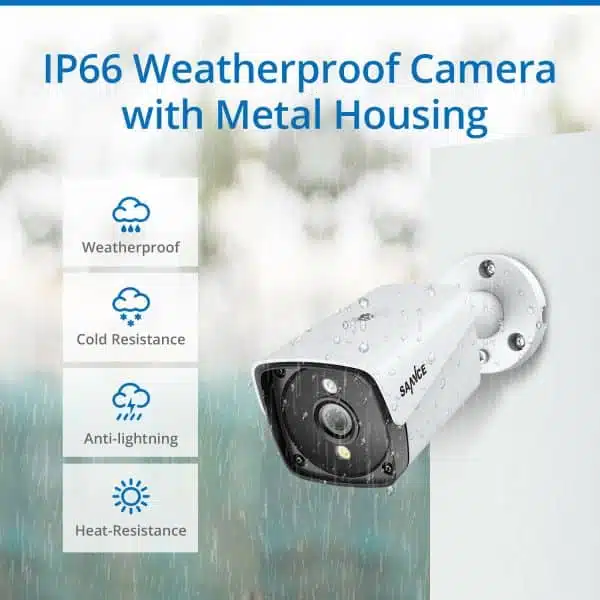 IP66 weatherproof security camera with metal housing.