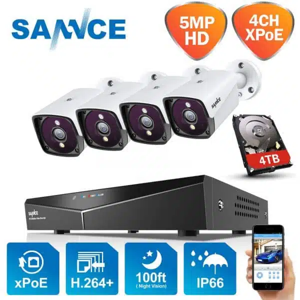SANNCE 5MP HD security camera system with 4TB HDD.