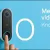 Nest Hello video doorbell advertisement with hand pressing button.