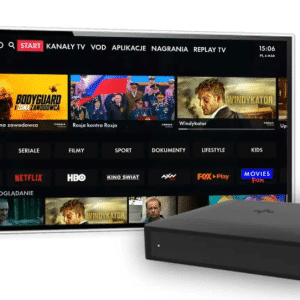 TV displaying Canal+ interface with set-top box.