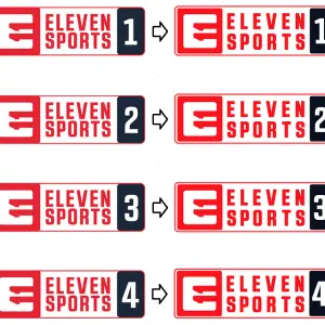 Eleven Sports logo transitions from gray to red